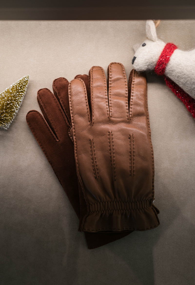 Cashmere Lined Leather Gloves - Chocolate