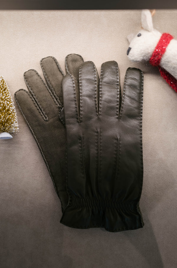 Cashmere Lined Leather & Nubuck Gloves - Testa di Moro