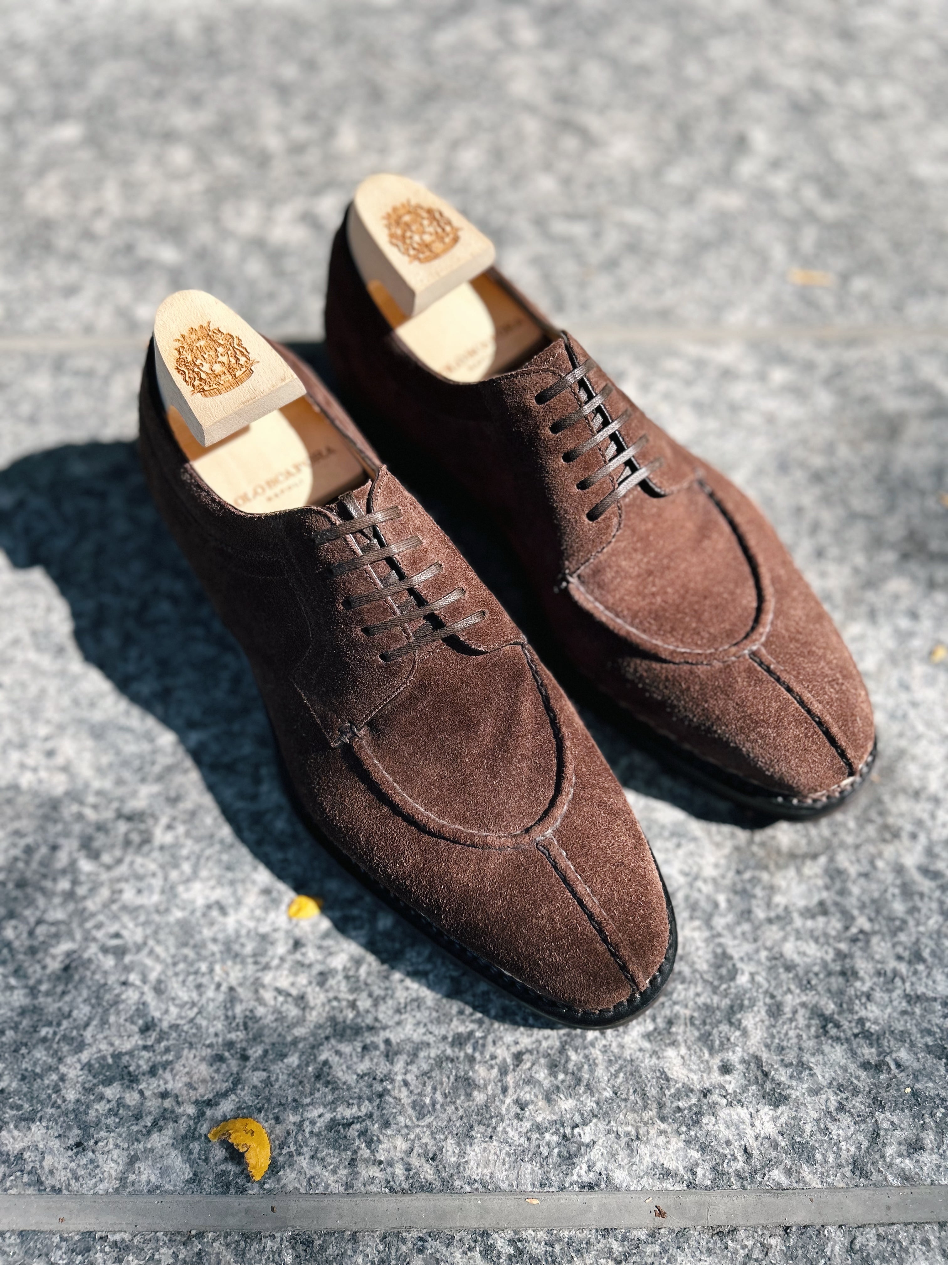 Handcrafted Suede Split Toe Derby Shoe Testa Di Moro