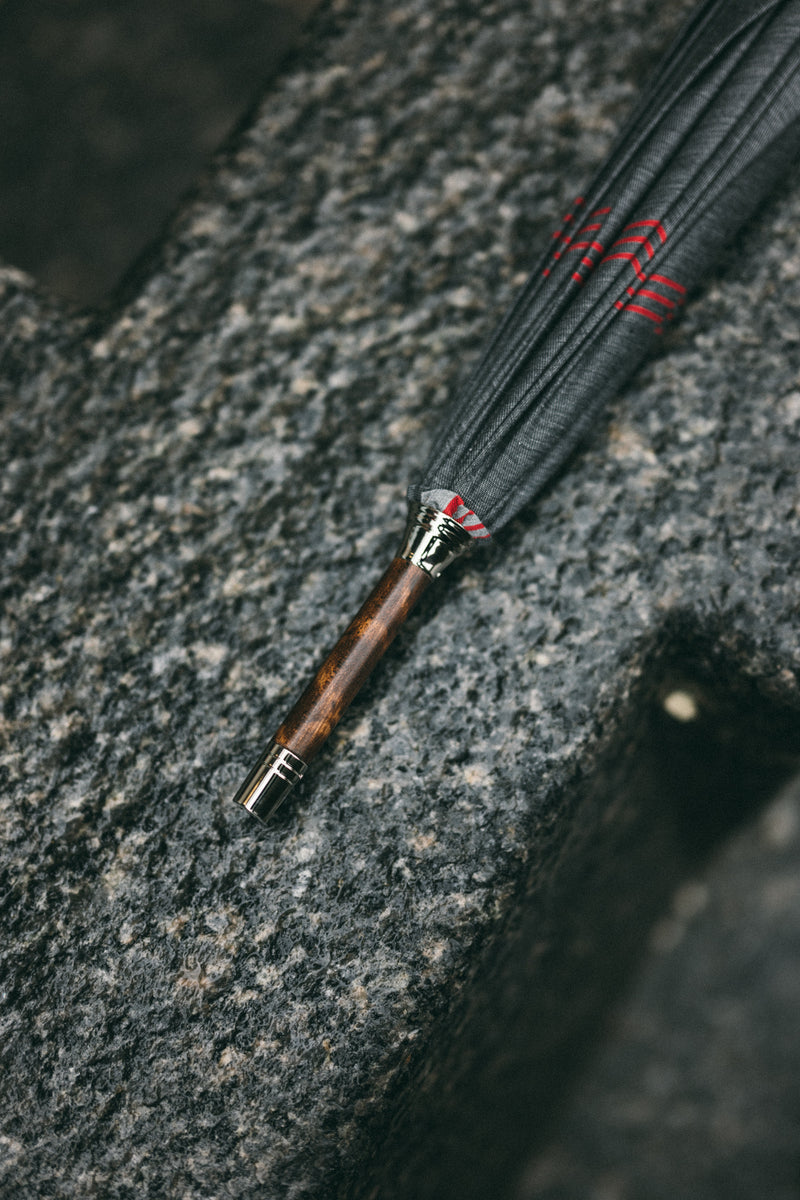 Handcrafted Tiger Maple Umbrella - Red Stripe